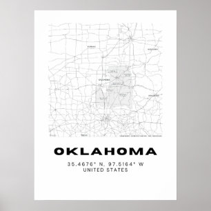 Minimalistische Oklahoma Karte Kunst - Schwarz/Wei Poster