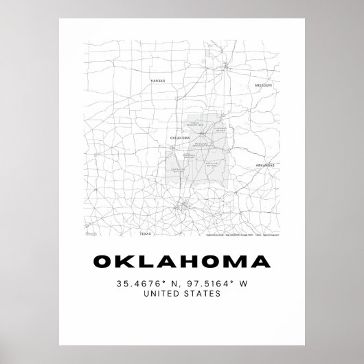 Minimalistische Oklahoma Karte Kunst - Schwarz/Wei Poster (Vorne)