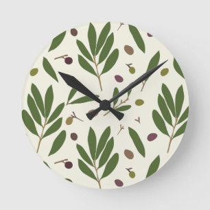 Minimalistische Öle und Branchen - nahtlos. Runde Wanduhr