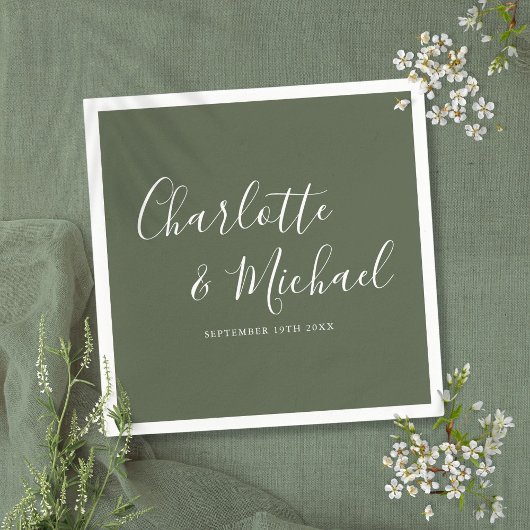 Minimalistische Olive Green Elegante Unterschrift  Serviette