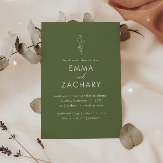Minimalistische Olive Green Floral Wedding Einladung