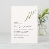 Minimalistische Olive Green Leaf Bran Wedding Einladung (Stehend Vorderseite)