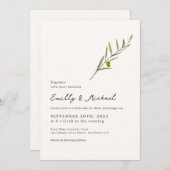 Minimalistische Olive Green Leaf Bran Wedding Einladung (Vorne/Hinten)