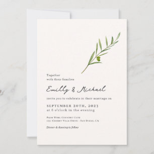 Minimalistische Olive Green Leaf Bran Wedding Einladung