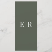 Minimalistische Olive Green Monogram Wedelkarte Menükarte (Rückseite)