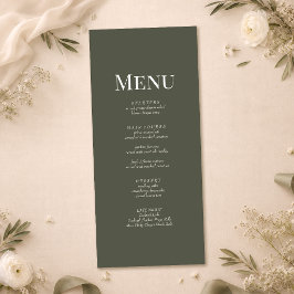 Minimalistische Olive Green Monogram Wedelkarte Menükarte