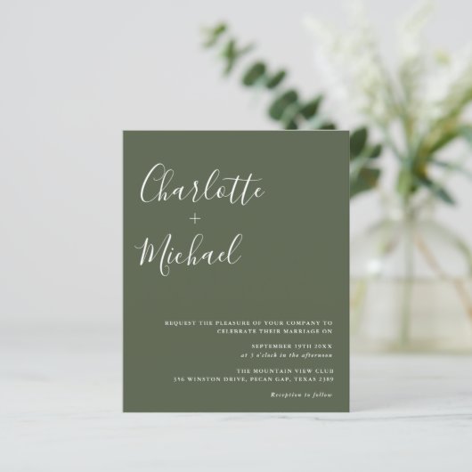 Minimalistische Olive Green Wedding (Stehend Vorderseite)