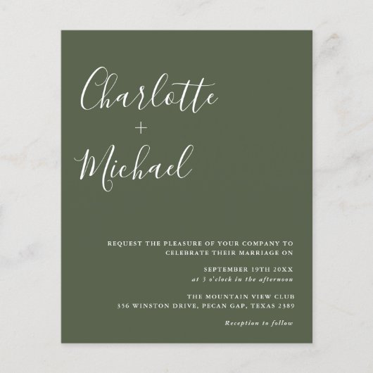 Minimalistische Olive Green Wedding (Vorderseite)