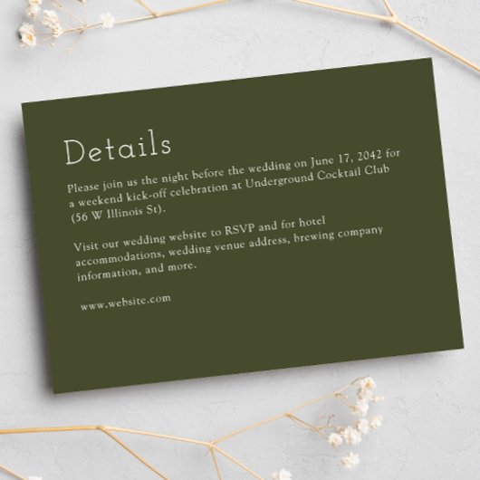 Minimalistische Olive Green Wedding Begleitkarte