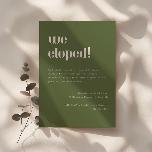 Minimalistische Olive Green Wedding Elopement & Pa Einladung