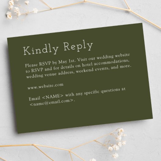 Minimalistische Olive Green Wedding RSVP Karte