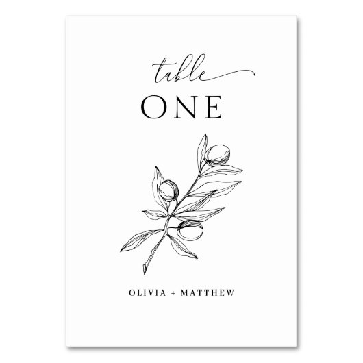 Minimalistische Olive Hochzeit | Botanisch elegant Tischnummer (Rückseite)