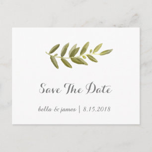 Minimalistische Olive-Zweig Save The Date Postkart Ankündigungspostkarte