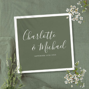 Minimalistische Oliven-Grüne Elegante Hochzeit Serviette