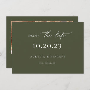 Minimalistische Olivenölgrüne Hochzeit rettet das Save The Date