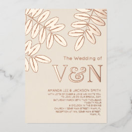 Minimalistische Olivenzweige Rose Gold Beige Hochz Folieneinladung