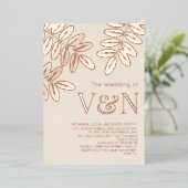 Minimalistische Olivenzweige Rose Gold Beige Hochz Folieneinladung (Stehend vorne)