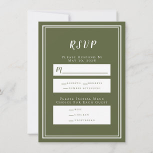 Minimalistische Olivgrüne Hochzeit RSVP-Speisekart