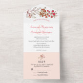 Minimalistische Orange Border Berry Leaf Wedding All In One Einladung (Innen Boden)
