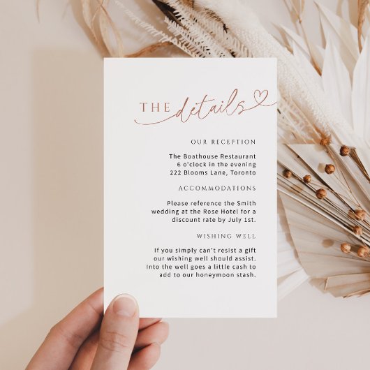 Minimalistische Orange-Detailkarte mit Herz Begleitkarte