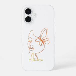 Minimalistische Orange Gesichtsstrichzeichnung Ben iPhone 16 Hülle