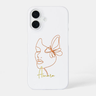Minimalistische Orange Gesichtsstrichzeichnung Ben iPhone 16 Hülle