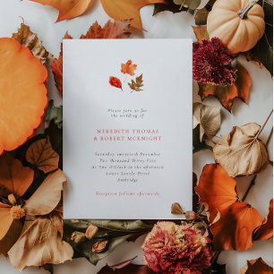 Minimalistische orange Hochzeit im Herbstlaub Einladung