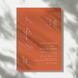 Minimalistische Orange Monogram Wappen Hochzeit Einladung