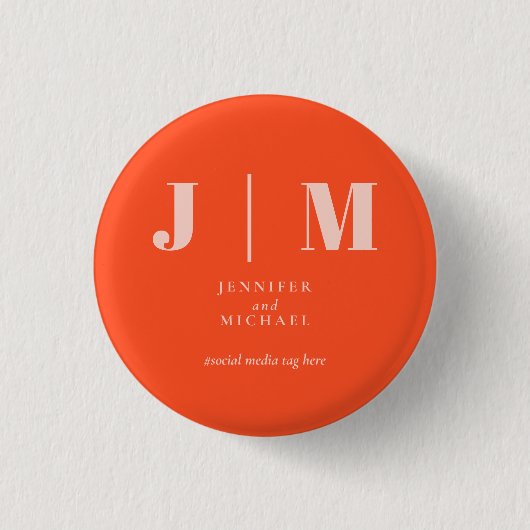 Minimalistische Orange-Pink-Einfache-Trend-Hochzei Button (Vorderseite)