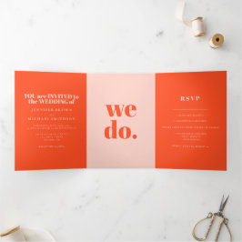 Minimalistische orange rosa formelle Hochzeit Dreifach Gefaltete Karte
