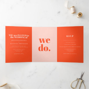Minimalistische orange rosa formelle Hochzeit Dreifach Gefaltete Karte