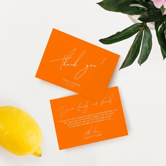 Minimalistische Orange Wedding Dankeschön Card Dankeskarte
