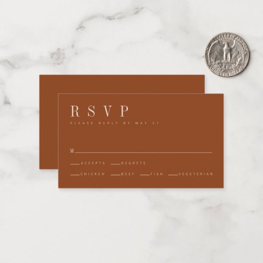 Minimalistische Orange Wedding RSVP Card Mitteilungskarte (Vorderseite/Rückseite Beispiel)
