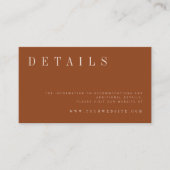Minimalistische Orangefarbene Hochzeitsdetails Begleitkarte (Vorderseite)