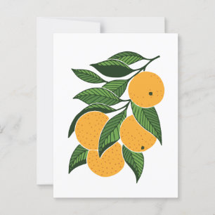 Minimalistische Orangen und Blätter Postkarte