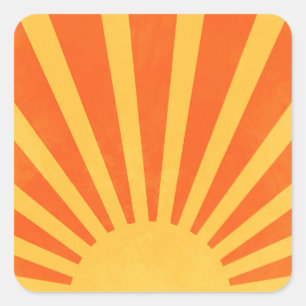 Minimalistische Orangengelbe Sonnenstrahlen Quadratischer Aufkleber