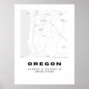 Minimalistische Oregon Karte - Schwarzweiß Poster