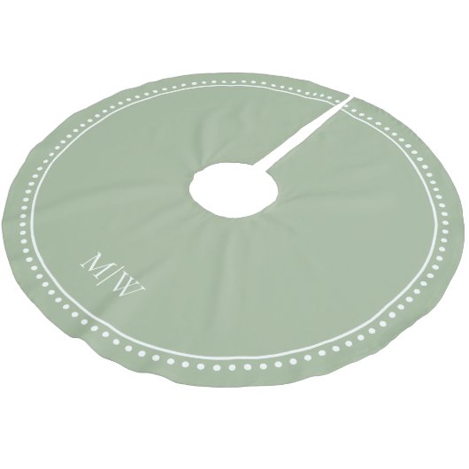 Minimalistische Paare Monogram Sage Green Holiday Polyester Weihnachtsbaumdecke (Schrägansicht)