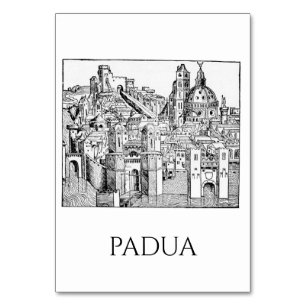 Minimalistische Padua-Mittelalter-Skyline-Linienku Tischnummer