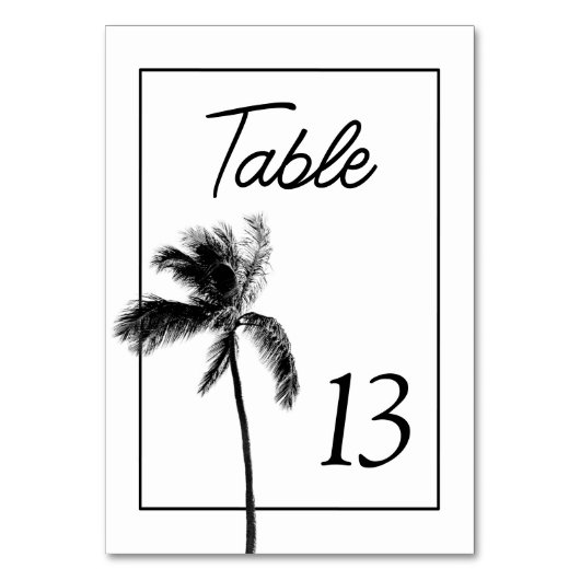 Minimalistische Palm Tree Schwarz-Weiß Tischkarte Tischnummer (Rückseite)