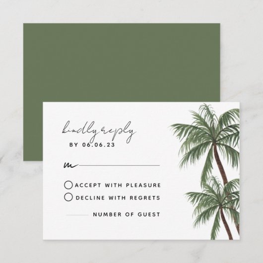 Minimalistische Palm Trees Wedding RSVP Card Karte (Vorne/Hinten)