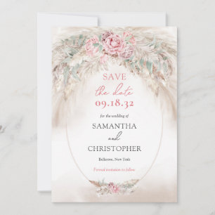 Minimalistische Pampen und staubige Rose grün Save The Date