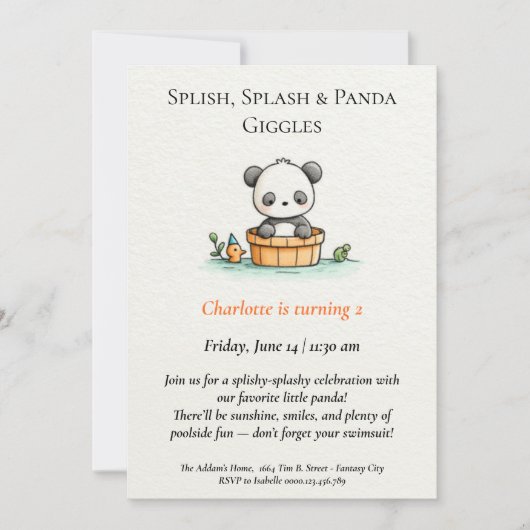 Minimalistische Panda Pool-Party Einladung (Vorderseite)