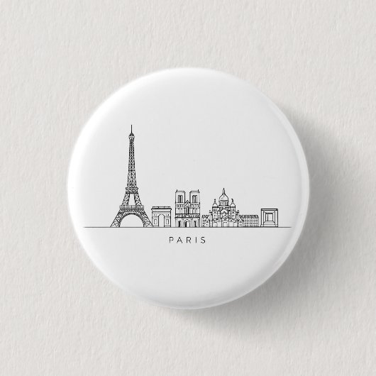 Minimalistische Pariser Skyline-Linienkunst Button (Vorderseite)