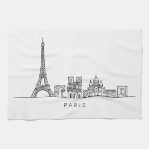 Minimalistische Pariser Skyline-Linienkunst Geschirrtuch