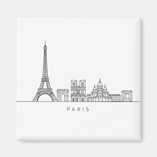 Minimalistische Pariser Skyline-Linienkunst Magnet (Vorne)