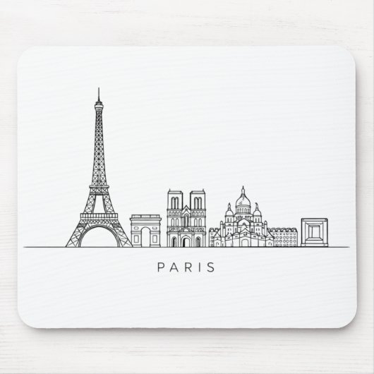 Minimalistische Pariser Skyline-Linienkunst Mousepad (Vorne)
