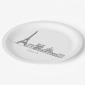 Minimalistische Pariser Skyline-Linienkunst Pappteller (Schrägansicht)