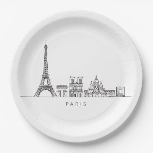 Minimalistische Pariser Skyline-Linienkunst Pappteller