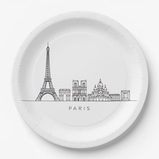 Minimalistische Pariser Skyline-Linienkunst Pappteller (Vorderseite)